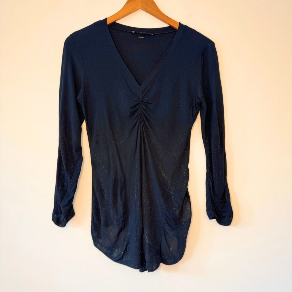 Roberta Scarpa Navy Blue Glitter Y2K Long Sleeve Shirt Size 10